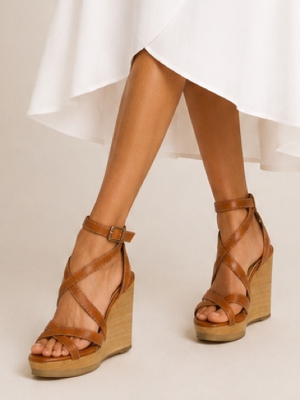 D&G Brown Wooden Wedge Sandals (Size 8)
